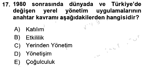 Kent Sosyolojisi 2025-2026 Dönem Sonu Sınavı - 17. soru