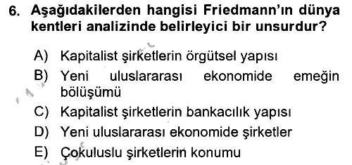 Kent Sosyolojisi 2018-2019 Yaz Okulu Sınavı - 6. soru