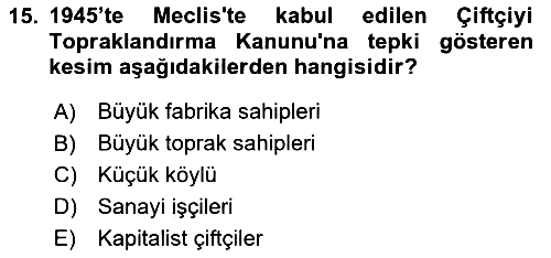 Kent Sosyolojisi 2023-2024 Yaz Okulu Sınavı - 15. soru