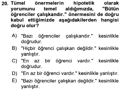 Klasik Mantık 2016-2017 3 Ders Sınavı - 20. soru