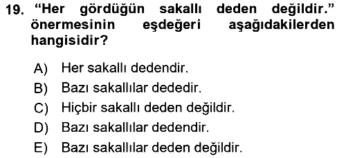 Klasik Mantık 2017-2018 3 Ders Sınavı - 19. soru