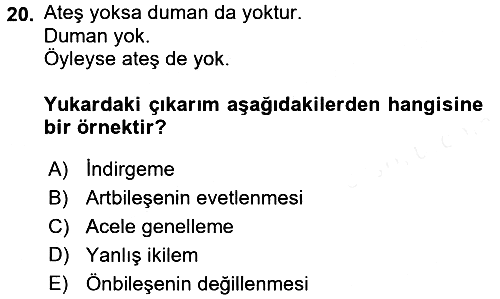 Klasik Mantık 2017-2018 3 Ders Sınavı - 20. soru