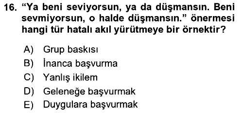 Klasik Mantık 2018-2019 3 Ders Sınavı - 16. soru
