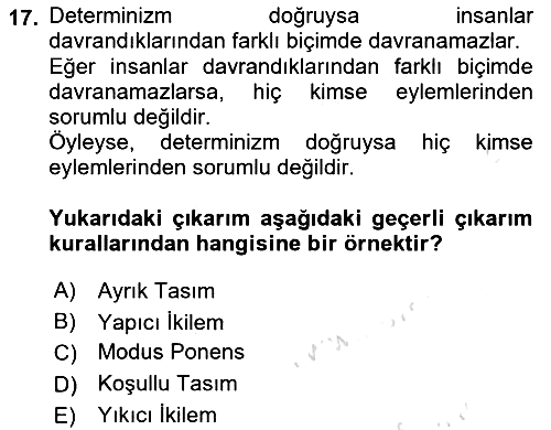 Klasik Mantık 2018-2019 3 Ders Sınavı - 17. soru