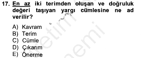 Klasik Mantık 2014-2015 Ara Sınav - 17. soru