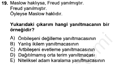 Klasik Mantık 2013-2014 Dönem Sonu Sınavı - 19. soru