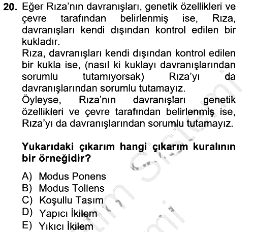 Klasik Mantık 2014-2015 Dönem Sonu Sınavı - 20. soru