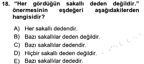 Klasik Mantık 2016-2017 Dönem Sonu Sınavı - 18. soru
