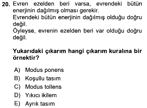 Klasik Mantık 2016-2017 Dönem Sonu Sınavı - 20. soru