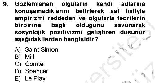 Klasik Sosyoloji Tarihi 2012-2013 Ara Sınav - 9. soru