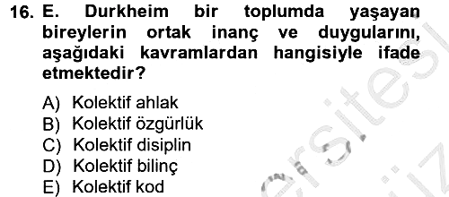 Klasik Sosyoloji Tarihi 2012-2013 Ara Sınav - 16. soru