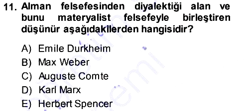 Klasik Sosyoloji Tarihi 2013-2014 Ara Sınav - 11. soru