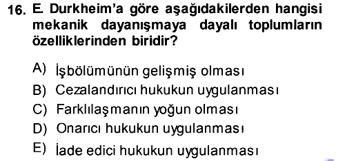Klasik Sosyoloji Tarihi 2013-2014 Ara Sınav - 16. soru