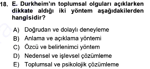 Klasik Sosyoloji Tarihi 2015-2016 Ara Sınav - 18. soru