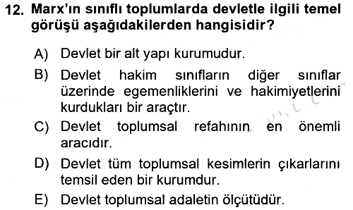 Klasik Sosyoloji Tarihi 2017-2018 Ara Sınav - 12. soru