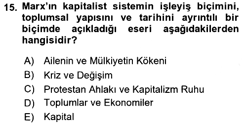 Klasik Sosyoloji Tarihi 2018-2019 Ara Sınav - 15. soru