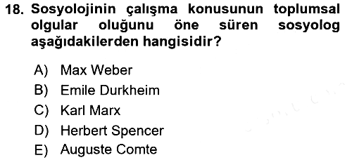 Klasik Sosyoloji Tarihi 2018-2019 Ara Sınav - 18. soru