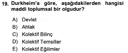 Klasik Sosyoloji Tarihi 2018-2019 Ara Sınav - 19. soru