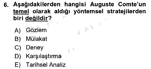 Klasik Sosyoloji Tarihi 2021-2022 Ara Sınav - 6. soru