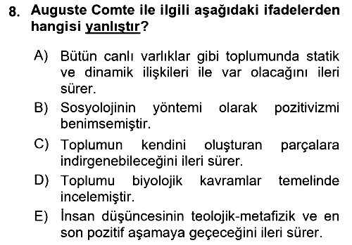 Klasik Sosyoloji Tarihi 2021-2022 Ara Sınav - 8. soru