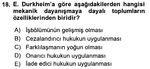 Klasik Sosyoloji Tarihi 2021-2022 Ara Sınav - 18. soru