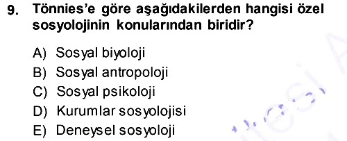 Klasik Sosyoloji Tarihi 2013-2014 Dönem Sonu Sınavı - 9. soru