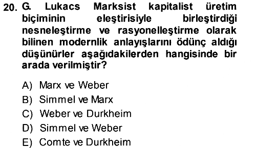 Klasik Sosyoloji Tarihi 2013-2014 Dönem Sonu Sınavı - 20. soru