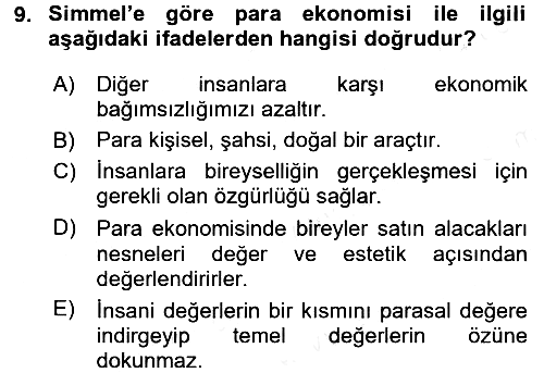 Klasik Sosyoloji Tarihi 2016-2017 Dönem Sonu Sınavı - 9. soru