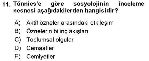 Klasik Sosyoloji Tarihi 2018-2019 Dönem Sonu Sınavı - 11. soru