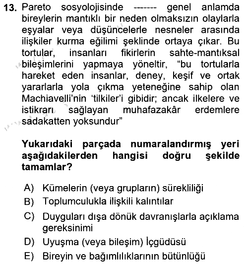 Klasik Sosyoloji Tarihi 2019-2020 Dönem Sonu Sınavı - 13. soru