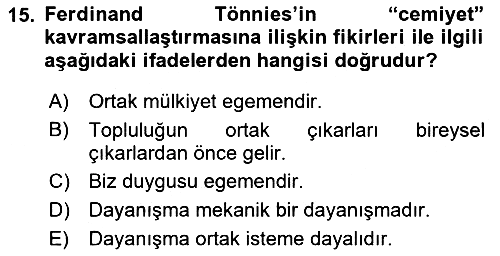 Klasik Sosyoloji Tarihi 2019-2020 Dönem Sonu Sınavı - 15. soru