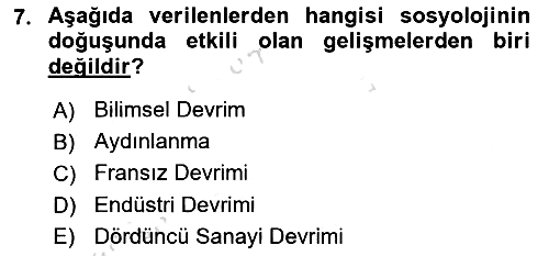 Klasik Sosyoloji Tarihi 2024-2025 Dönem Sonu Sınavı - 7. soru