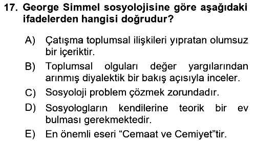 Klasik Sosyoloji Tarihi 2021-2022 Dönem Sonu Sınavı - 17. soru