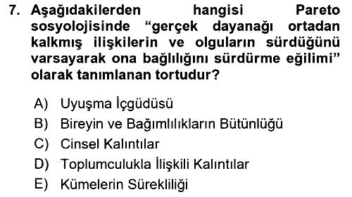 Klasik Sosyoloji Tarihi 2018-2019 Yaz Okulu Sınavı - 7. soru