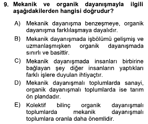 Klasik Sosyoloji Tarihi 2020-2021 Yaz Okulu Sınavı - 9. soru