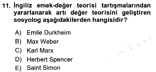 Klasik Sosyoloji Tarihi 2022-2023 Yaz Okulu Sınavı - 11. soru