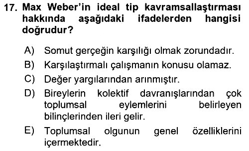 Klasik Sosyoloji Tarihi 2022-2023 Yaz Okulu Sınavı - 17. soru