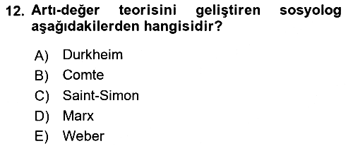 Klasik Sosyoloji Tarihi 2024-2025 Yaz Okulu Sınavı - 12. soru