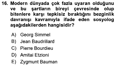Kültür Sosyolojisi 2018-2019 3 Ders Sınavı - 16. soru
