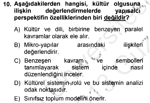 Kültür Sosyolojisi 2012-2013 Ara Sınav - 10. soru