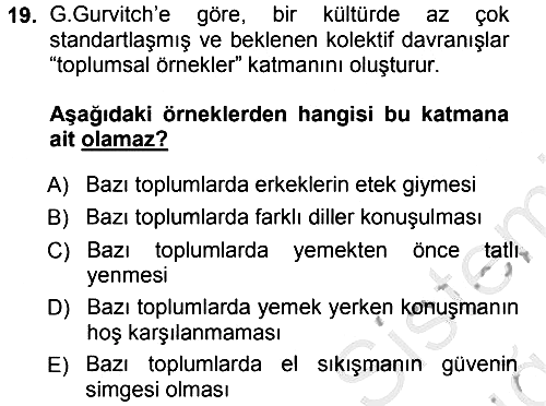 Kültür Sosyolojisi 2012-2013 Ara Sınav - 19. soru