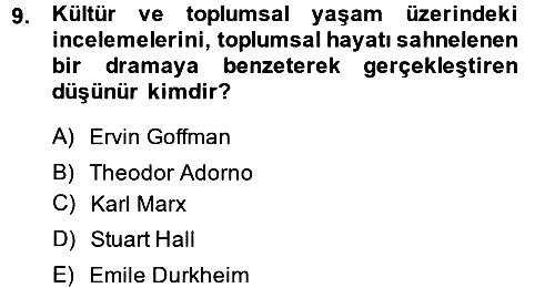 Kültür Sosyolojisi 2013-2014 Ara Sınav - 9. soru