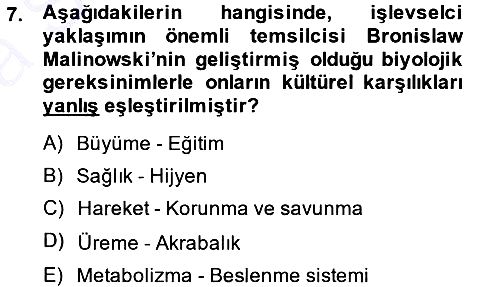 Kültür Sosyolojisi 2014-2015 Ara Sınav - 7. soru