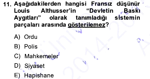 Kültür Sosyolojisi 2014-2015 Ara Sınav - 11. soru