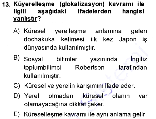 Kültür Sosyolojisi 2014-2015 Ara Sınav - 13. soru
