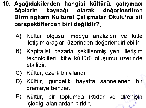 Kültür Sosyolojisi 2015-2016 Ara Sınav - 10. soru