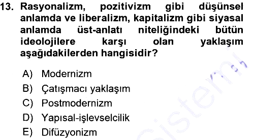 Kültür Sosyolojisi 2015-2016 Ara Sınav - 13. soru