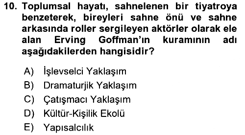 Kültür Sosyolojisi 2016-2017 Ara Sınav - 10. soru