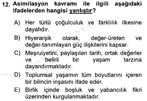 Kültür Sosyolojisi 2017-2018 Ara Sınav - 12. soru