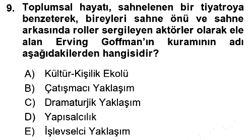 Kültür Sosyolojisi 2018-2019 Ara Sınav - 9. soru